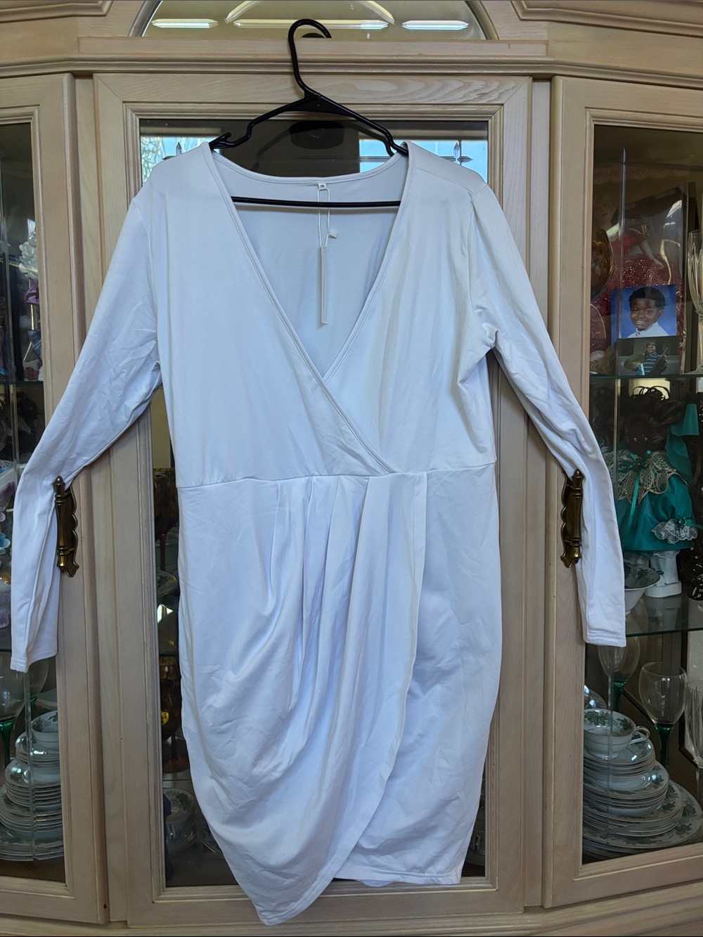 Classic White Long-Sleeve Wrap Dress - Picture 4 of 10